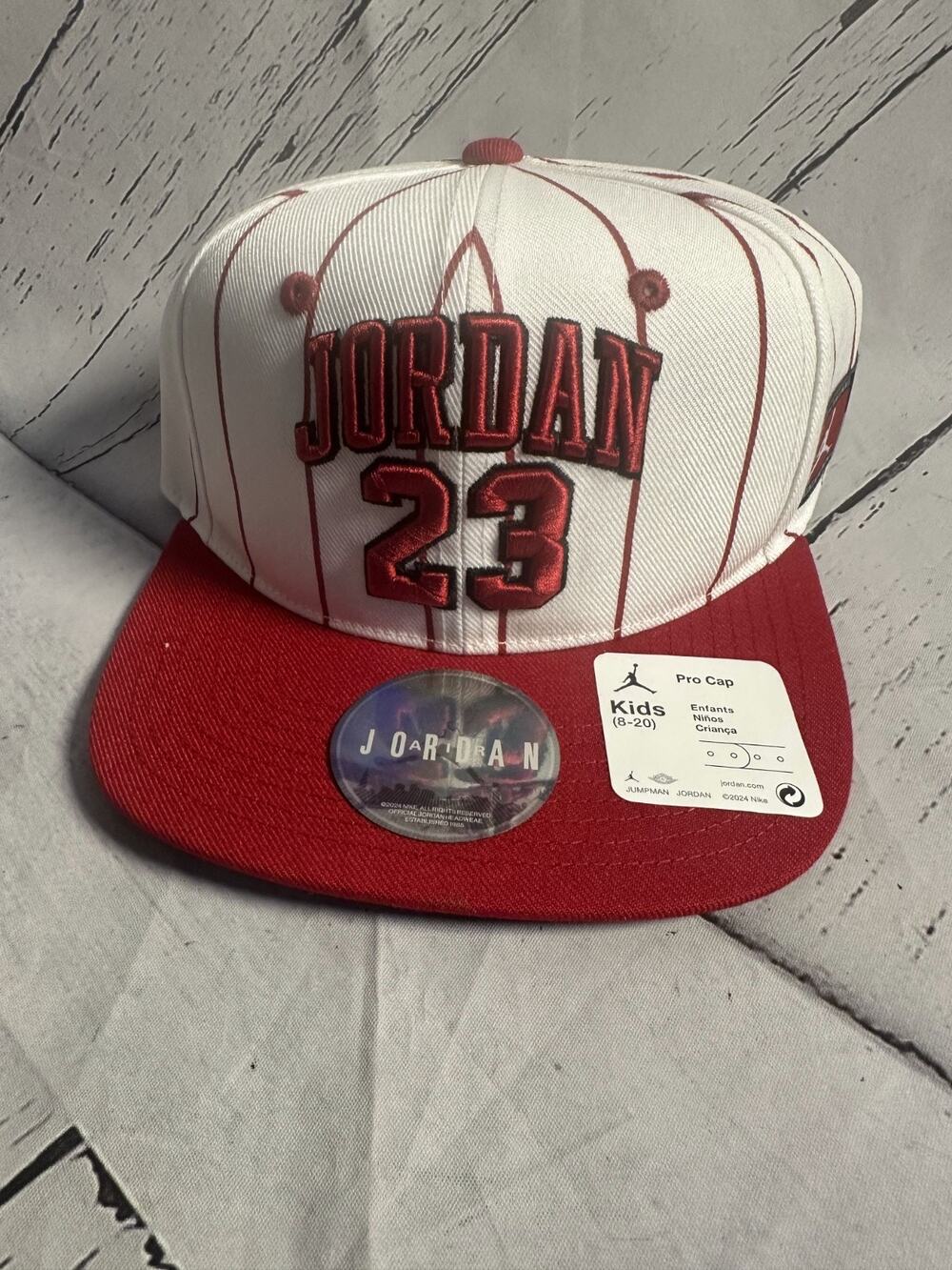 Jordan Jersey Flat Brim Cap Youth (8-20) White Pinstripe Embroidered Logo Hat